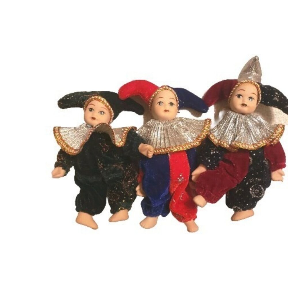 VTG Cornerstone Creations 3 Baby Jester Clowns Porcelain Face Feet & Hands 6"